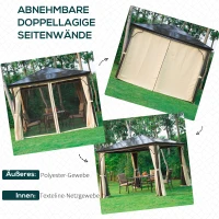 Outsunny Paviljoen tuinpaviljoen aluminium partytent tuintent muggengaas pc-dak 3 x 3 m(m-5)