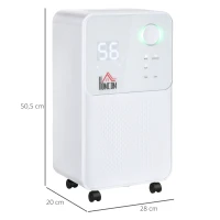 HOMCOM Déshumidificateur portable électrique silencieux 270W capacité max. réservoir 2L évacuation continue 16L/24H idéal pièces 16 m² max. blanc(m-3)
