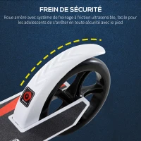 HOMCOM Trottinette pliable pour adulte enfant à partir 14 ans 92,5 x 37,5 x 87-101,5 cm hauteur guidon réglable alu blanc(m-7)