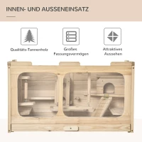 PawHut hamsterkooi houten knaagdierkooi muizenkooi met oprit schommel knaagdiervilla scharnierend bovenaan massief hout PS naturel 78 x 40 x 44 cm(m-5)