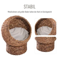 PawHut kattenmand rotan kattennest kattenbed met kussen huisdierbed bruin(m-4)