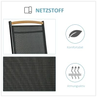 Outsunny 2er-Set Klappstuhl Gartenstuhl klappbar mit Rückenlehne Armlehne für Garten Balkon Terrasse Mesh Stoff Aluminium Schwarz 71,5 x 68 x 109 cm(m-6)