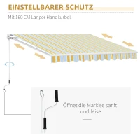 Outsunny Luxe Knikarm Zonnescherm voor Balkon en Terras, Handkruk, Weerbestendig, Geel en Beige(m-4)