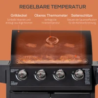 Outsunny 4+1 Gas BBQ Grill met 4 Branders en 1 Zijbrander Koolstofstaal Zwart 132 x 55 x 109 cm(m-5)