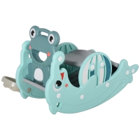 HOMCOM 3-in-1 Kinder Schaukelpferd Kinderrutsche Schaukeltier mit Basketballkorb für 3-5 Jahre HDPE Grün 72 x 34 x47 cm