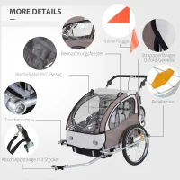 HOMCOM Kinderanhänger Fahrradanhänger mit Regenschutz atmungsaktiv Oxfordgewebe Cream-Kaffeebraun 155 x 88 x 108 cm(m-4)