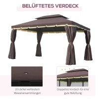 Outsunny Paviljoens Tuinpaviljoen 4x3m, Koffie + zwart(m-7)