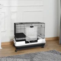 PawHut Kleintierkäfig mit Räder, 2 Türen, Plattform, Bodenfach, Metall, Schwarz, 81,2 x 52,7 x 66 cm(m-2)