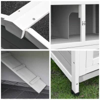 PawHut konijnenhok 2 verdiepingen design konijnenhok caviahok konijnenhok klein dier met 1 antislip helling dennenhout metaal lichtgrijs + wit + zwart 121,5 x 57 x 104,5 cm(m-9)