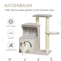 PawHut krabpaal met kattengrot kattenboom klimboom voor katten E1 MDF sisal grijs(m-6)
