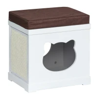 PawHut kattenhuis poef kruk 2-in-1 kattengrot kattenwoning MDF wit(m-1)