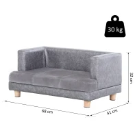 PawHut Sofa dla psa, sofa dla psa, legowisko dla psa, mata dla psa, sztuczna skóra, krótki pluszowy, szary(m-3)