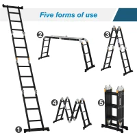 DURHAND 5-in-1 Multi-Purpose Folding Aluminum Ladder Scaffold with 2 Platform Plates, 150kg(m-4)