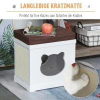 PawHut kattenhuis poef kruk 2-in-1 kattengrot kattenwoning MDF wit(m-5)