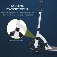 HOMCOM Trottinette pliable pour adulte enfant à partir 14 ans 92,5 x 37,5 x 87-101,5 cm hauteur guidon réglable alu blanc(m-6)