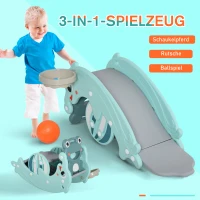 HOMCOM 3-in-1 Kinder Schaukelpferd Kinderrutsche Schaukeltier mit Basketballkorb für 3-5 Jahre HDPE Grün 72 x 34 x47 cm(m-6)