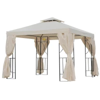 Outsunny Gartenpavillon Pavillon 2,95 x 2,95 m Doppeldach Partyzelt Festzelt 4 x Doppel-Seitenteile wasserdicht UV-Schutz Metall Polyester Creme(m-1)