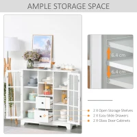 HOMCOM Modern Kitchen Sideboard Storage Cabinet with 2 Drawer and Glass Doors for Dining Room, Living Room, White(m-4)