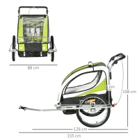HOMCOM PRZYCZEPA DO ROWERU JOGGER 2W1 360° 2 DZIECI zielono-czarna(m-3)