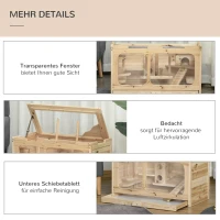 PawHut hamsterkooi houten knaagdierkooi muizenkooi met oprit schommel knaagdiervilla scharnierend bovenaan massief hout PS naturel 78 x 40 x 44 cm(m-7)