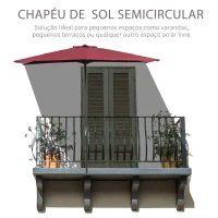 Outsunny Chapéu de Sol Semicircular de Jardim Chapéu de Sol a manivela Resistente à Água e Anti UV para Pátio Terraço 230x130x245cm Vinho(m-4)