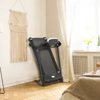 Elektryczna bieżnia HOMCOM składana z 12 gotowymi programami z uchwytem z wyświetlaczem LED uchwyty na napoje i uchwytem na telefon komórkowy do domowej siłowni fitness w pomieszczeniach stal ABS kolor czarny+szary 142 x 66 x 127 cm(m-10)
