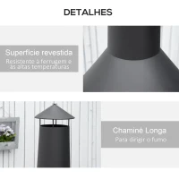 Outsunny Lareira Jardim de Metal Lareira de Terraço com Prateleiras de Armazenamento de Lenha Chaminé para Fumaça e Atiçador para Exterior Ø44,5x133cm Preto(m-6)