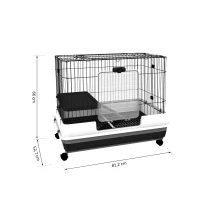 Klatka dla małych zwierząt na kółkach Klatka dla królika 2 drzwi platforma dolna komora metal czarny(m-3)