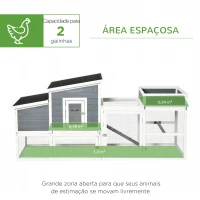 PawHut Galinheiro de Madeira Exterior Gaiola para 2 Galinhas com Cerca de Arame Tetos Asfálticos Abatíveis Ninho Bandeja Removível Rampa e Mesa de Cultivo 191,5x80x90cm Cinza(m-4)