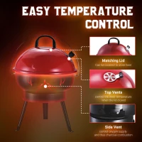 Outsunny Metal Portable Tripod Charcoal BBQ Grill Black Red(m-4)