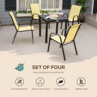 Outsunny 4-Piece Garden Chairs Set - Stackable Outdoor Chairs with High Backrest and Armrests, Breathable Mesh Fabric Dining Chair Set of 4, Beige(m-4)