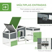 PawHut Galinheiro de Madeira Exterior Gaiola para 2 Galinhas com Cerca de Arame Tetos Asfálticos Abatíveis Ninho Bandeja Removível Rampa e Mesa de Cultivo 191,5x80x90cm Cinza(m-5)