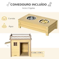 PawHut Casa para Cães de Madeira Casa para Cães Pequenos com 2 Janelas 2 Tigelas de Aço Inoxidável e Espaço de Cultivo para Interior e Exterior 105x65x80cm Natural(m-4)