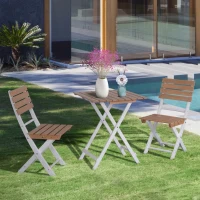 Outsunny Conjunto de Terraço Dobráveis de 3 Peças Mesa 60x60x73cm e 2 Cadeiras 41,8x49,7x83cm Estrutura de Madeira e Metal para Jardim Balcão Exterior Natural e Branco(m-2)