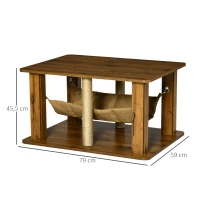 PawHut Mesa Auxiliar Mesa de Café com Rede 2 Postes de Arranhar de Juta e Prateleira Inferior de Armazenamento 79x59x45,5cm Marrom(m-3)
