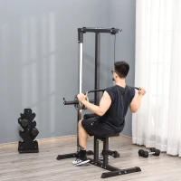 Atlas HOMCOM z kołem pasowym regulowanym siedziskiem i kilkoma pozycjami linek do wzmacniania mięśni urządzenie treningowe fitnessu w domu stal kolor czarny 180 x 183 x 219 cm(m-10)