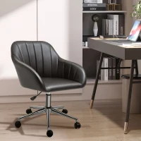 Vinsetto Silla de Oficina Ergonómica Silla Escritorio Giratoria con Altura Ajustable Respaldo y Reposabrazos de Piel Sintética Carga 120 kg 60x59x79-89 cm Negro(m-10)