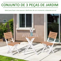 Outsunny Conjunto de Terraço Dobráveis de 3 Peças Mesa 60x60x73cm e 2 Cadeiras 41,8x49,7x83cm Estrutura de Madeira e Metal para Jardim Balcão Exterior Natural e Branco(m-4)