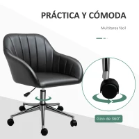 Vinsetto Silla de Oficina Ergonómica Silla Escritorio Giratoria con Altura Ajustable Respaldo y Reposabrazos de Piel Sintética Carga 120 kg 60x59x79-89 cm Negro(m-5)