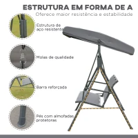 Outsunny Baloiço Jardim de 3 Lugares com Toldo Ajustável Encosto Respirável e Estrutura de Aço para Terraço Balcão Exterior 175x118x159 cm Cinza(m-4)