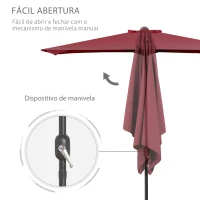 Outsunny Chapéu de Sol Semicircular de Jardim Chapéu de Sol a manivela Resistente à Água e Anti UV para Pátio Terraço 230x130x245cm Vinho(m-5)