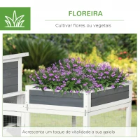 PawHut Galinheiro de Madeira Exterior Gaiola para 2 Galinhas com Cerca de Arame Tetos Asfálticos Abatíveis Ninho Bandeja Removível Rampa e Mesa de Cultivo 191,5x80x90cm Cinza(m-7)