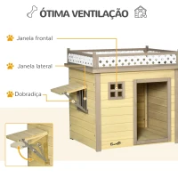 PawHut Casa para Cães de Madeira Casa para Cães Pequenos com 2 Janelas 2 Tigelas de Aço Inoxidável e Espaço de Cultivo para Interior e Exterior 105x65x80cm Natural(m-5)