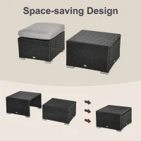 Outsunny 8 Pieces PE Rattan Sofa Set with Cushions, Garden Corner Sofa with 4 Seater Sofa, 2 Footstools and 2 Coffee Table Set, Space-saving Design, No Assembly Required, Black(m-5)