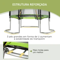 HOMCOM Trampolim de Jardim Ø223cm Trampolim para Crianças Adultos com Superfície de Salto Ø137cm Rede de Segurança Cobertura de Bordas e Escada para Exterior Verde(m-5)