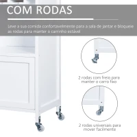 HOMCOM Carrinho de Cozinha Auxiliar com Rodas Carrinho de Cozinha com 2 Gavetas Suporte para 9 Garrafas Suporte para Taças Prateleira Aberta e Armário 76x40x88cm Branco(m-5)