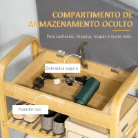HOMCOM Banco Sapateira de Bambú com Prateleira Almofada Acolchoada Abatível e Espaço Oculto de Armazenamento 60x33x50cm Natural(m-6)