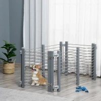 PawHut Dog Pen Adjustable Puppy Playpen Foldable Fence Indoor Outdoor Run Enclosure for Small Dogs with Gate Locks 64.5 cm High, Grey(m-10)