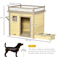 PawHut Casa para Cães de Madeira Casa para Cães Pequenos com 2 Janelas 2 Tigelas de Aço Inoxidável e Espaço de Cultivo para Interior e Exterior 105x65x80cm Natural(m-3)