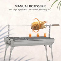 Outsunny Outdoor Portable Charcoal BBQ Rotisserie Grill Roaster with Foldable Legs(m-4)